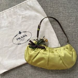 Prada Lime Green Raso Satin Shoulder Bag y2k